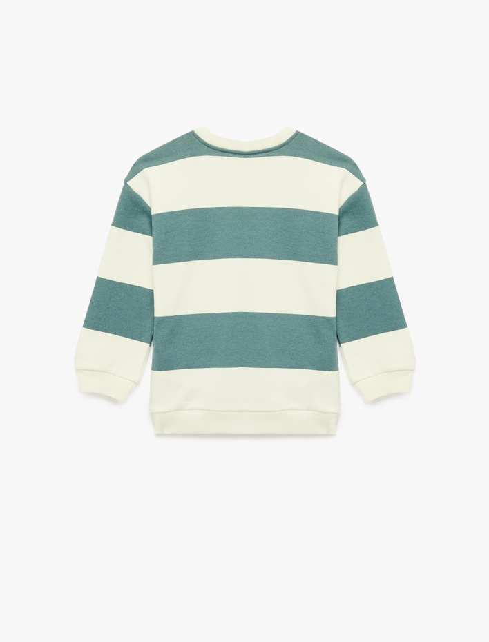 Erkek Bebek Uzun Kollu Bisiklet Yaka Nakışlı Pamuklu Çizgili Sweatshirt