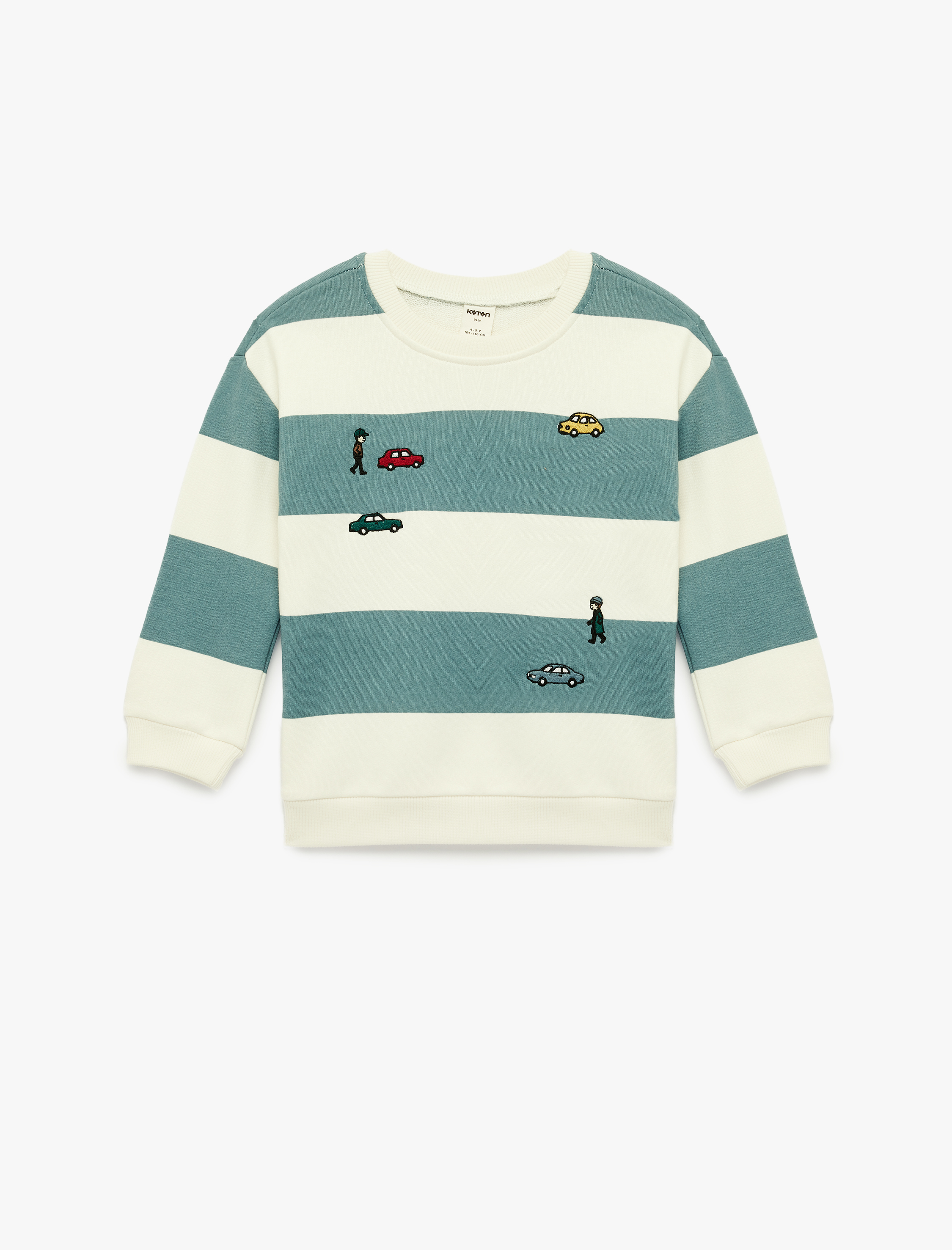  Erkek Bebek Uzun Kollu Bisiklet Yaka Nakışlı Pamuklu Çizgili Sweatshirt