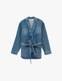 Regular Fit Cepli Uzun Kollu Kemerli Denim Ceket