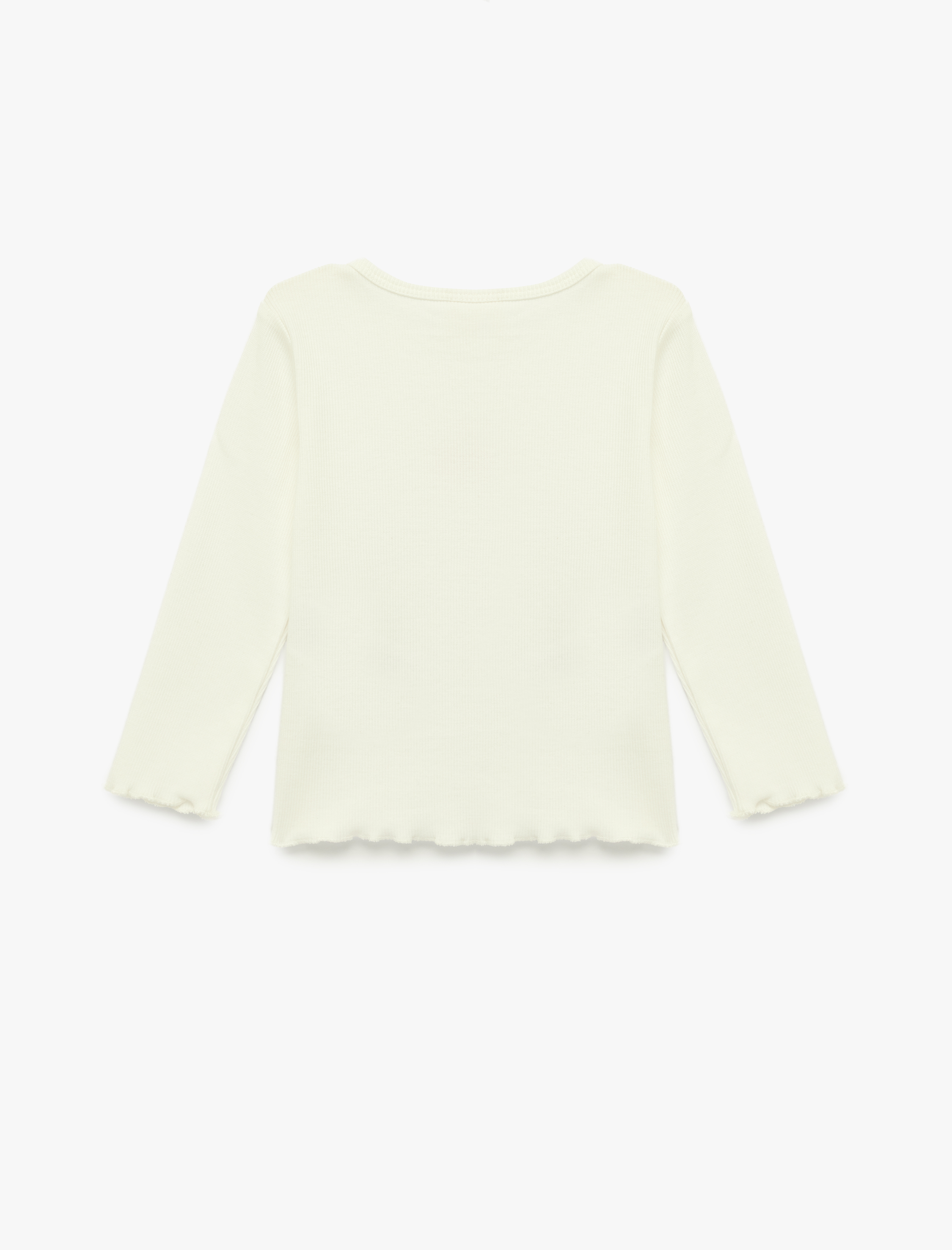  Kız Bebek Nakış Detaylı Uzun Kollu Bisiklet Yaka Pamuklu Tişört