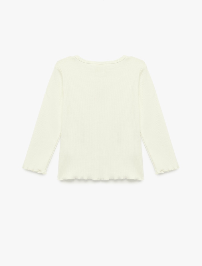 Kız Bebek Nakış Detaylı Uzun Kollu Bisiklet Yaka Pamuklu Tişört