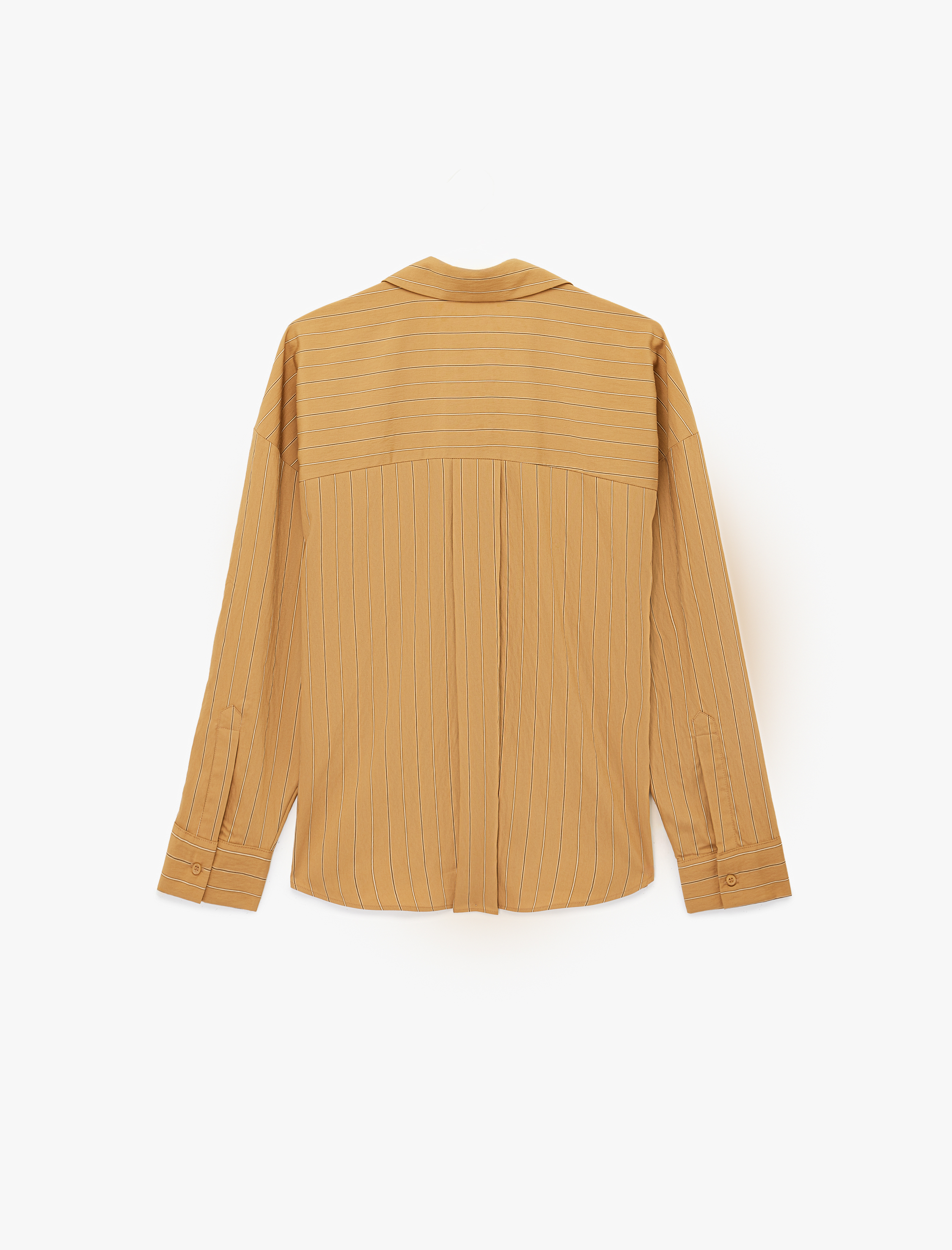   Modal Kumaş Uzun Kollu V Yaka Oversize Çizgili Gömlek