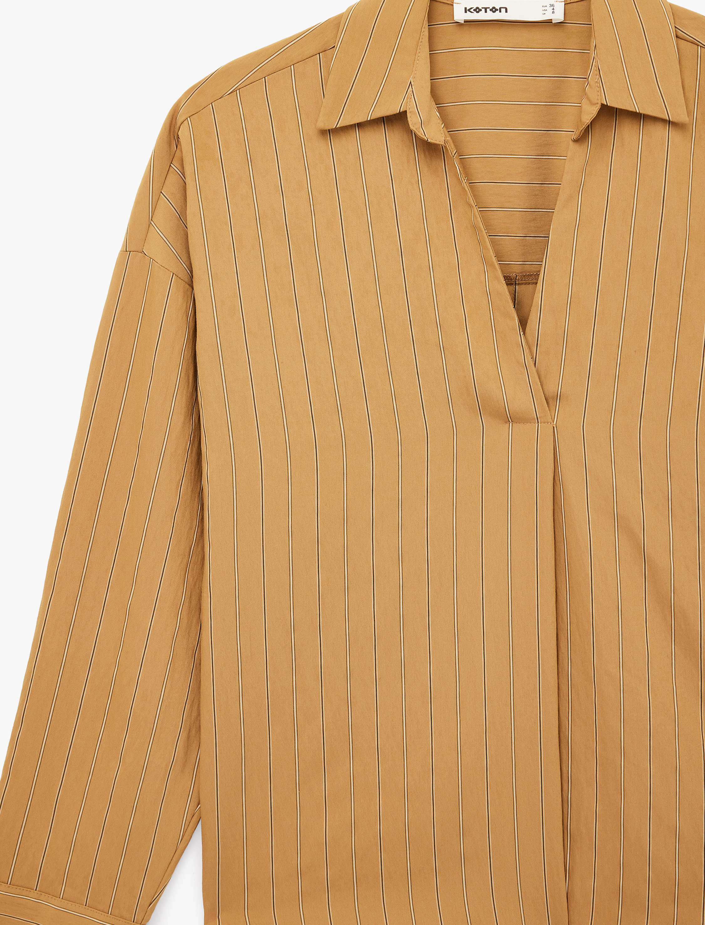   Modal Kumaş Uzun Kollu V Yaka Oversize Çizgili Gömlek