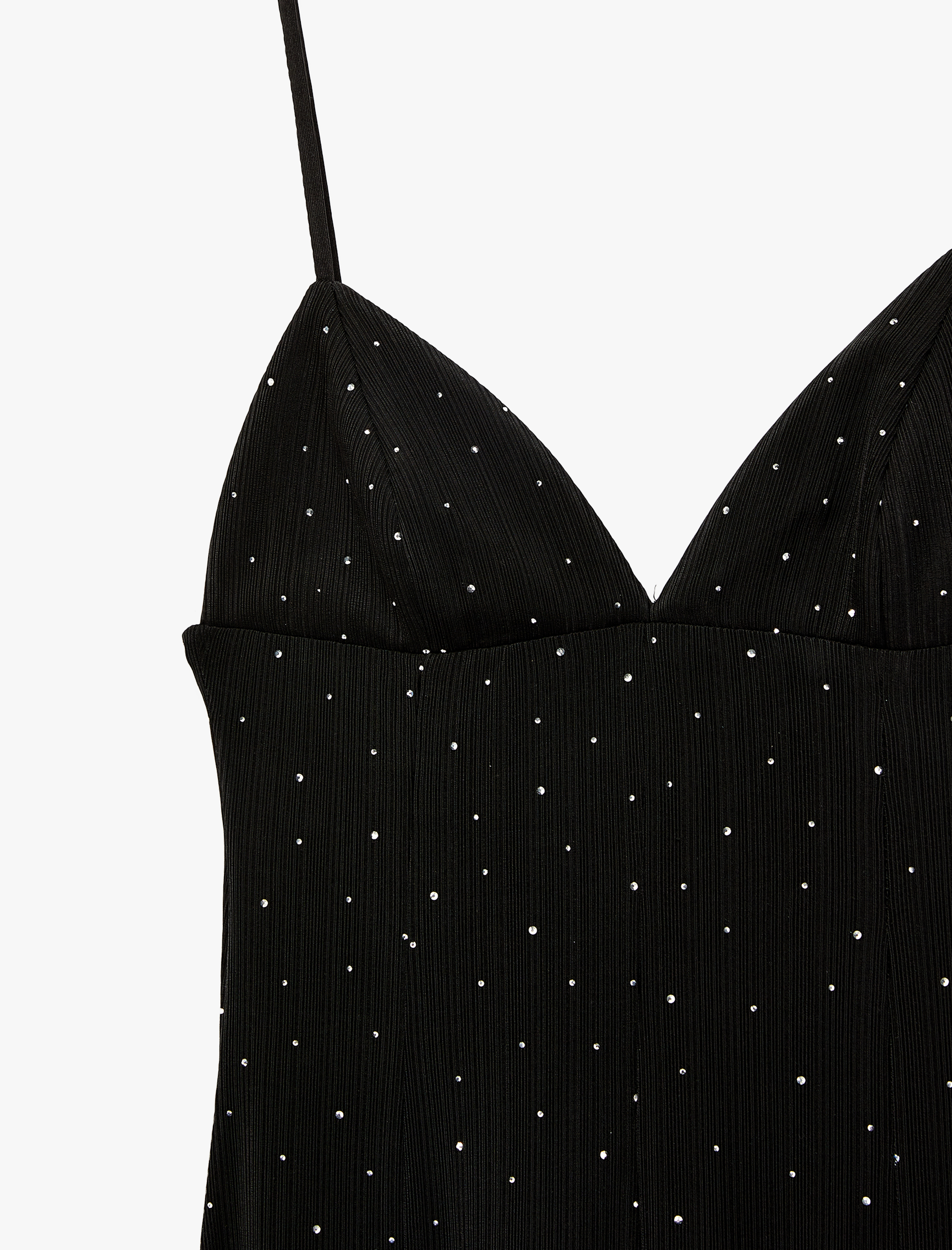   Slim Fit V Yakince Askılı Uzun Taşlı Slip Elbise