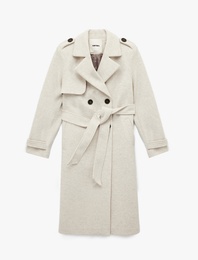 Uzun Kollu Kruvaze Kemerli Trenç Kaşe Kaban