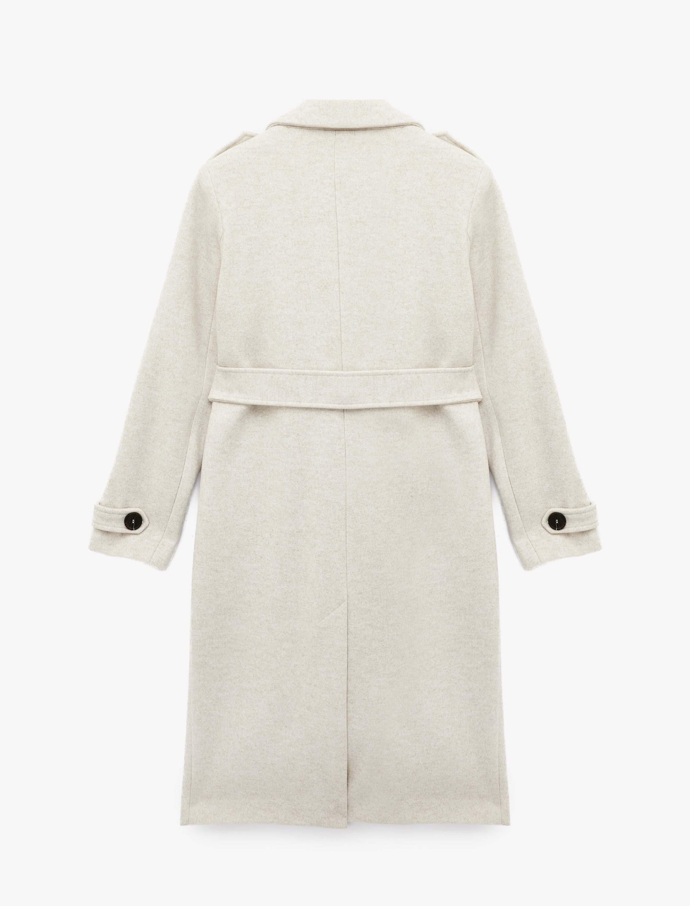   Uzun Kollu Kruvaze Kemerli Trenç Kaşe Kaban