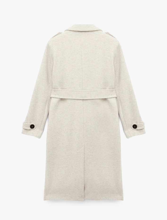  Uzun Kollu Kruvaze Kemerli Trenç Kaşe Kaban