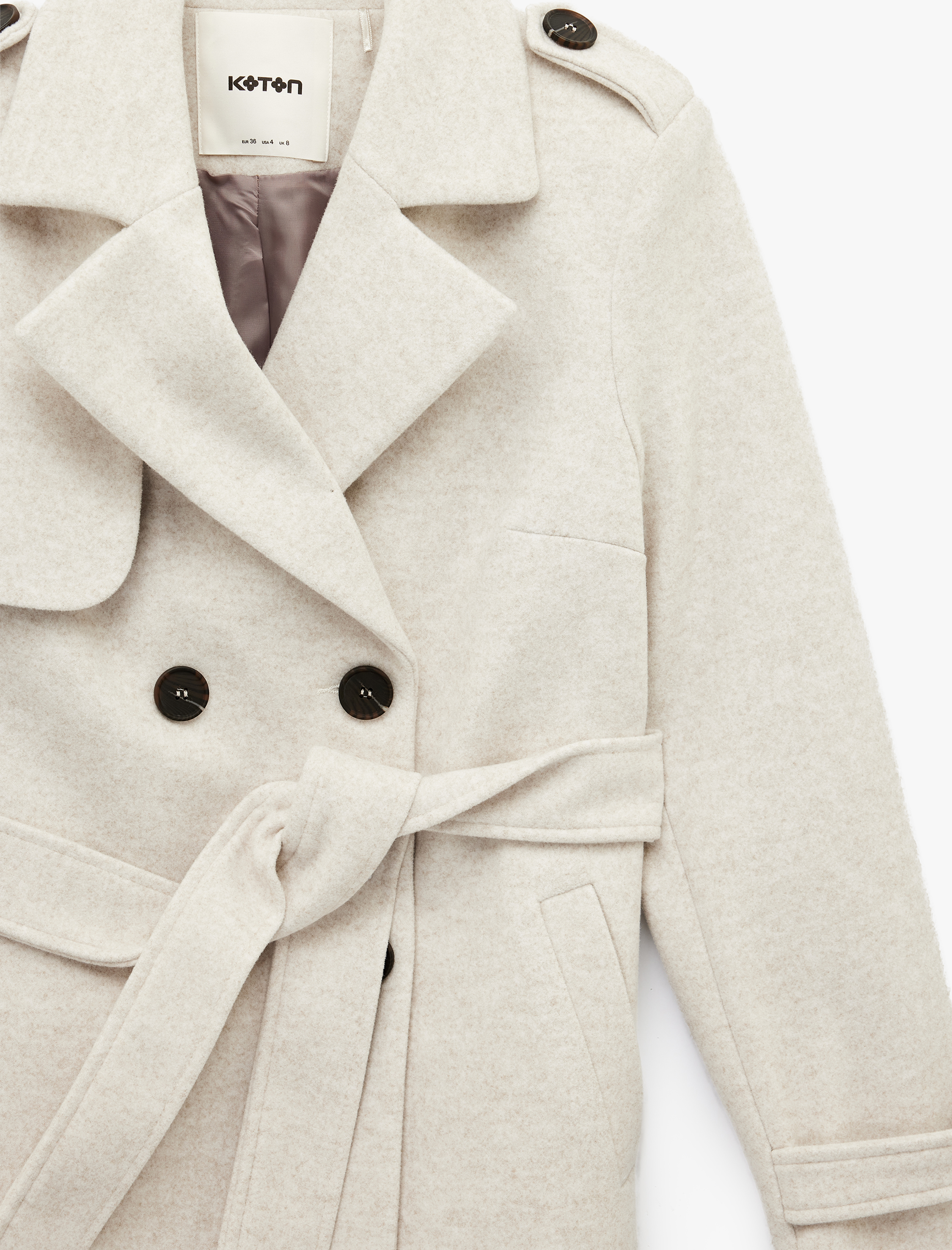   Uzun Kollu Kruvaze Kemerli Trenç Kaşe Kaban