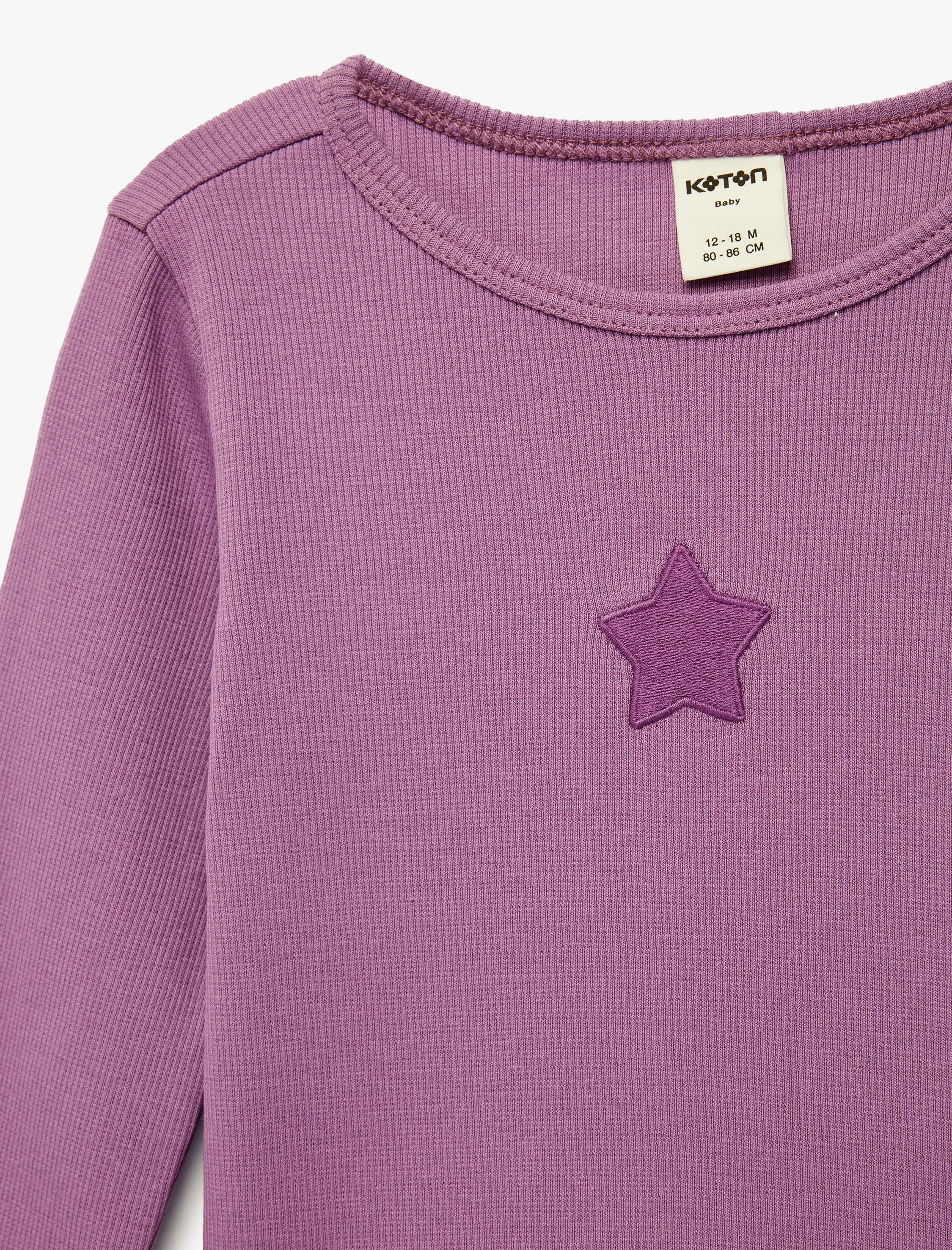  Kız Bebek Bisiklet Yaka Pamuklu Nakış Detaylı Uzun Kollu Tişört