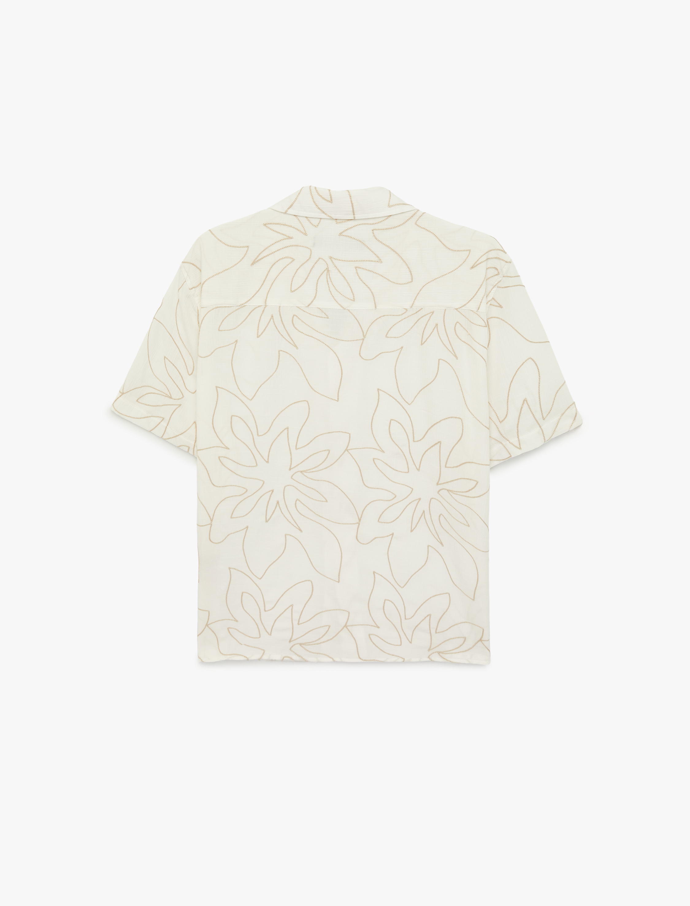   Regular Fit Kısa Kollu Viskon Karışımlı Nakışlı Devrik Yaka Gömlek