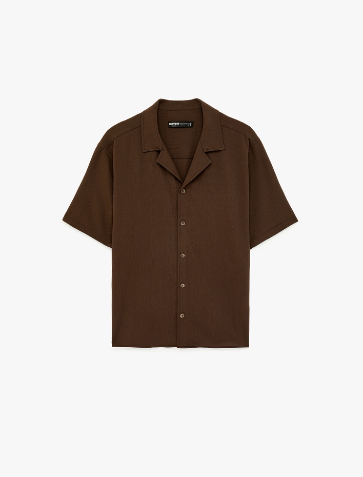  Kısa Kollu Viskon Karışımlı Krinkıl Kumaş Devrik Yaka Gömlek