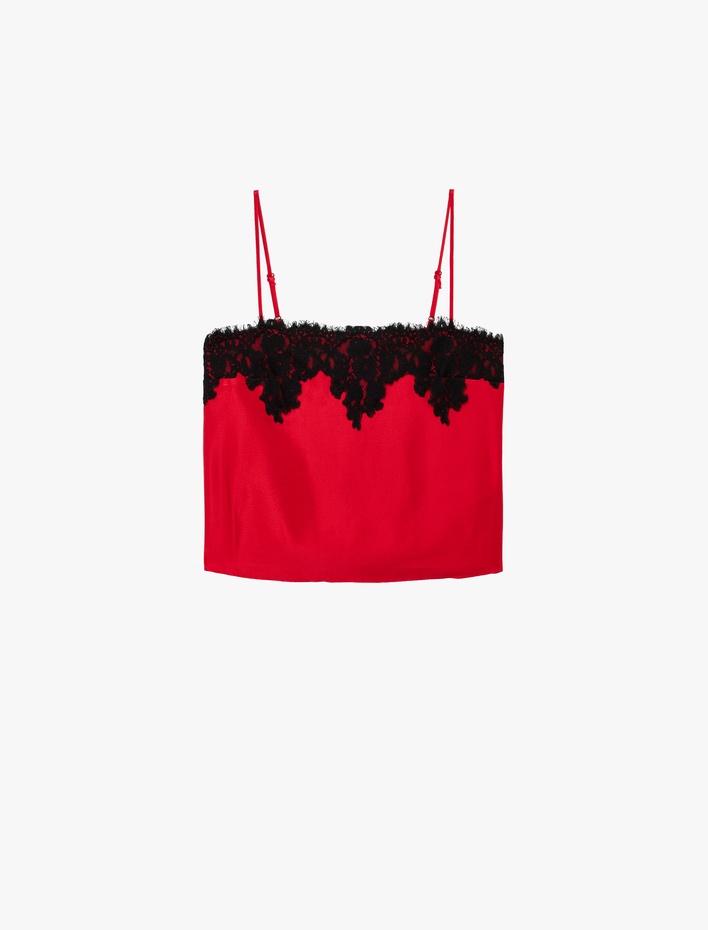  Dantel Detaylı İp Askılı Crop Saten Büstiyer