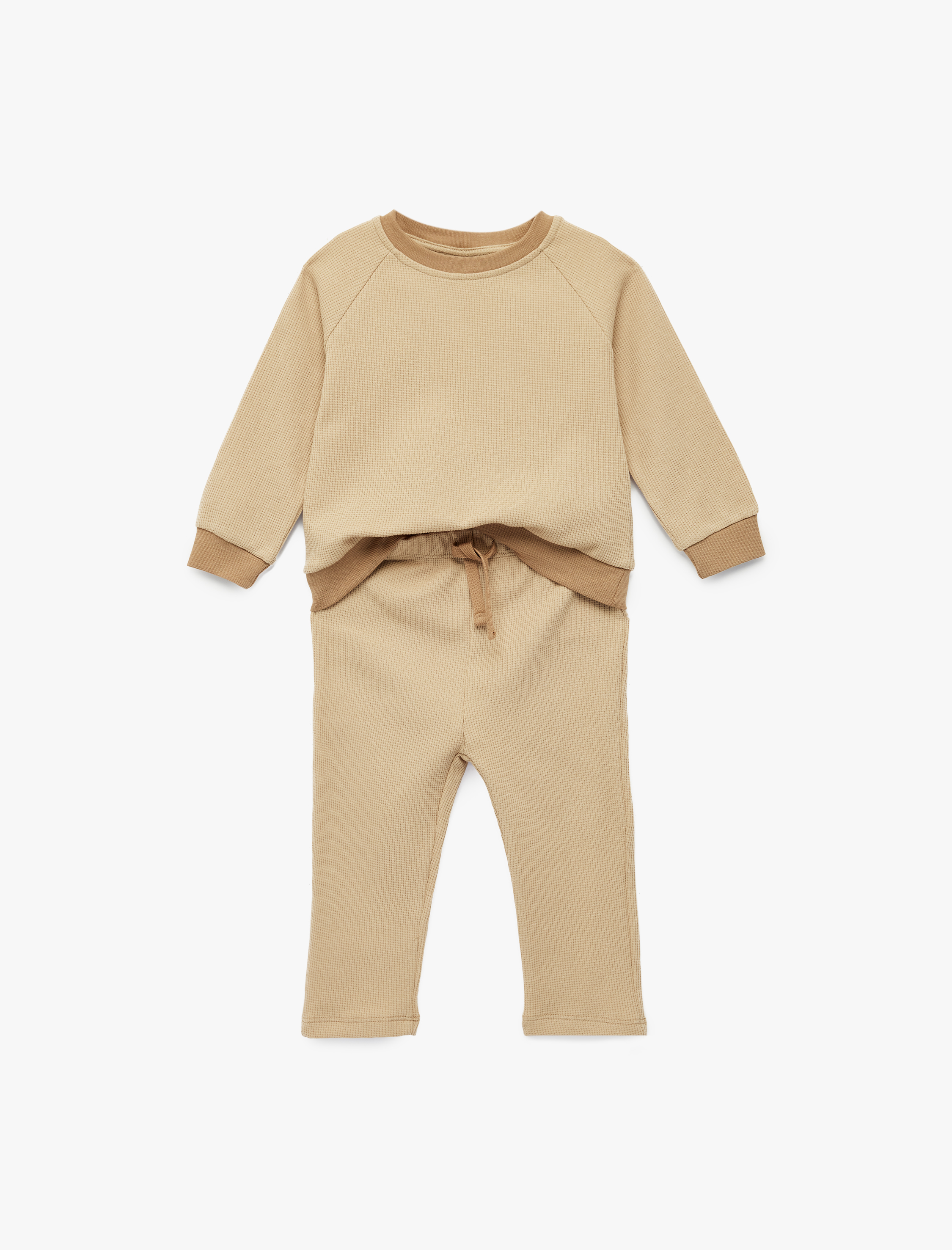  Erkek Bebek Pamuklu Uzun Kollu Bisiklet Yaka Eşofman Takımı -  2'li Set