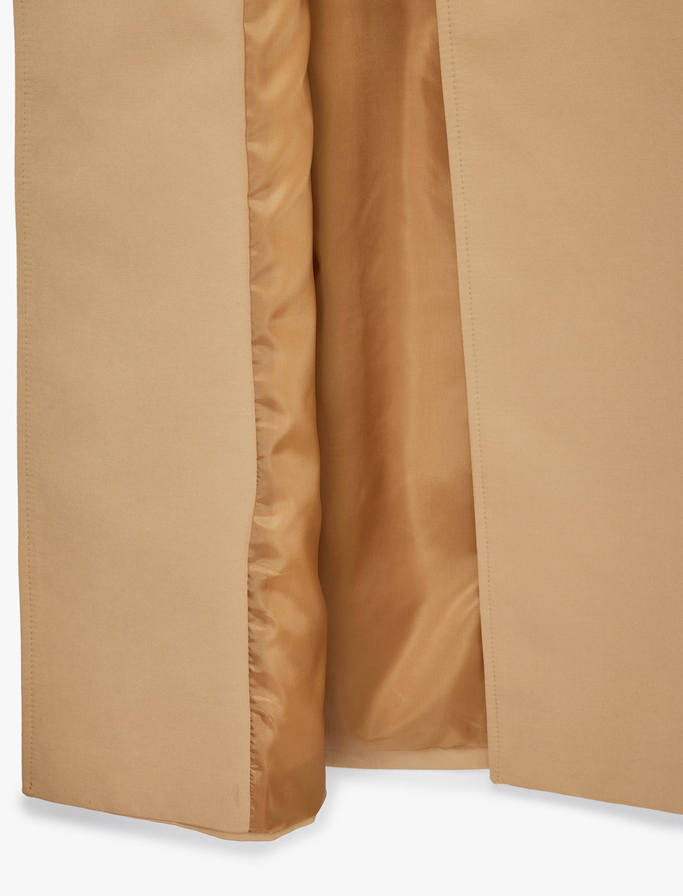   Uzun Kollu Düğmeli Cepli Kemerli Kruvaze Gabardin Trençkot