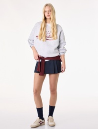 Uzun Kollu Baskılı Oversize Polo Yaka Sweatshirt