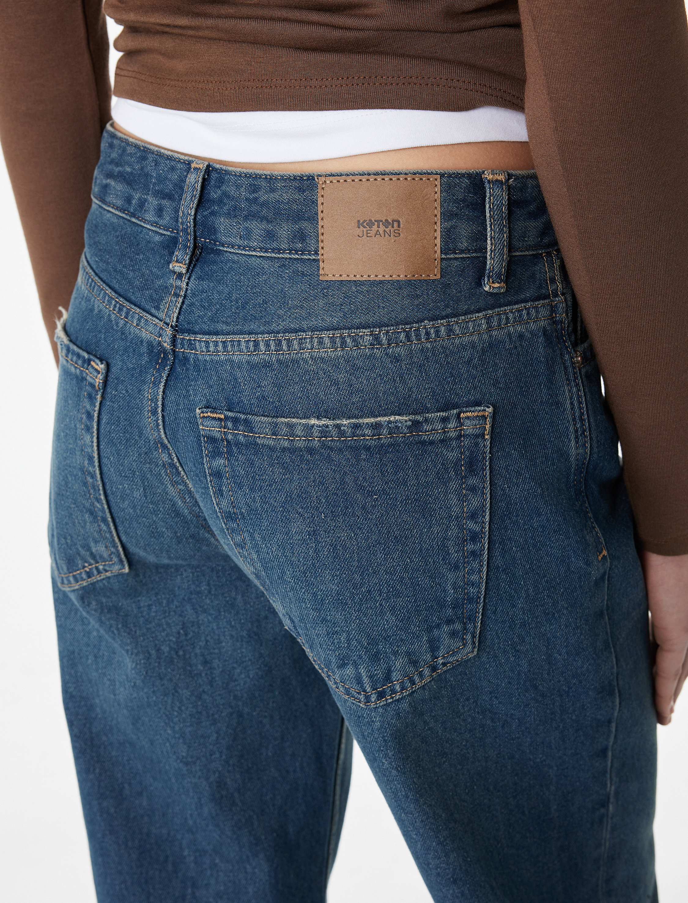   Normal Bel Straight Fit Pamuklu Duble Paça Denim Pantolon - Straight Fit Jean
