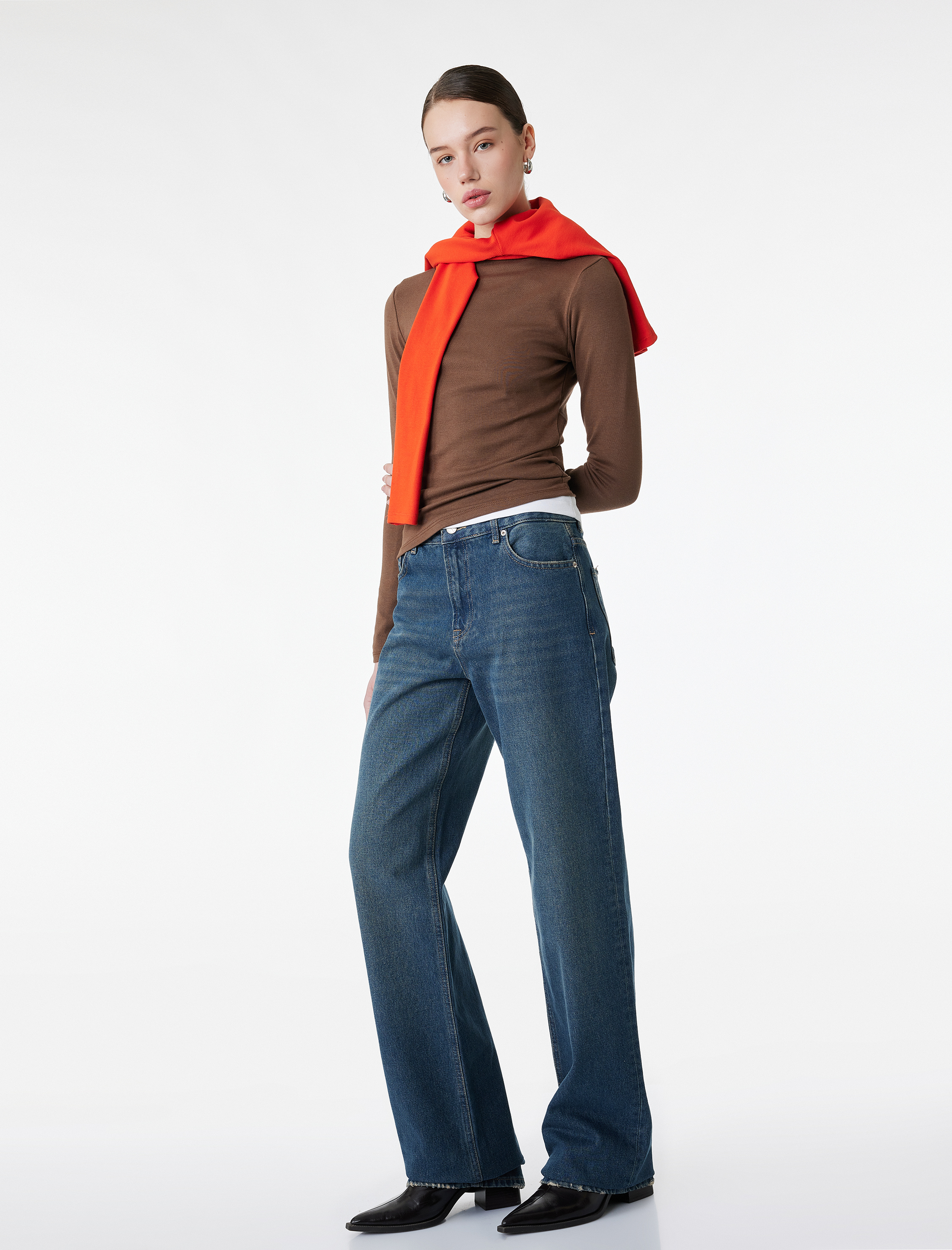   Normal Bel Straight Fit Pamuklu Duble Paça Denim Pantolon - Straight Fit Jean