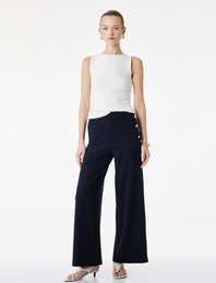 Krep Scuba Aksesuar Düğme Detaylı Geniş Paça Pantolon