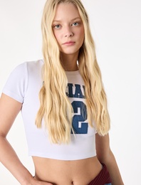 Slim Fit Kısa Kollu Bisiklet Yaka İşlemeli Pamuklu Tişört