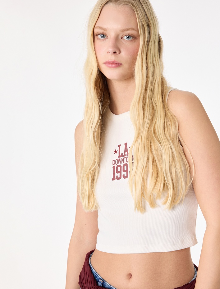  Pamuklu Kolsuz Bisiklet Yaka Baskılı Atlet