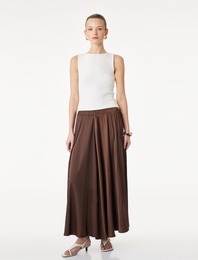 Pileli Saten Kloş Uzun Etek