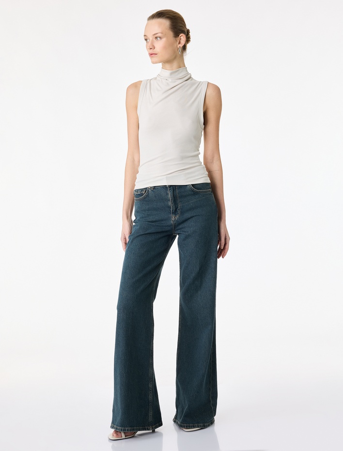  Modal Kumaş  Slim Fit Dik Hafif Degaje Yaka Kolsuz Bluz