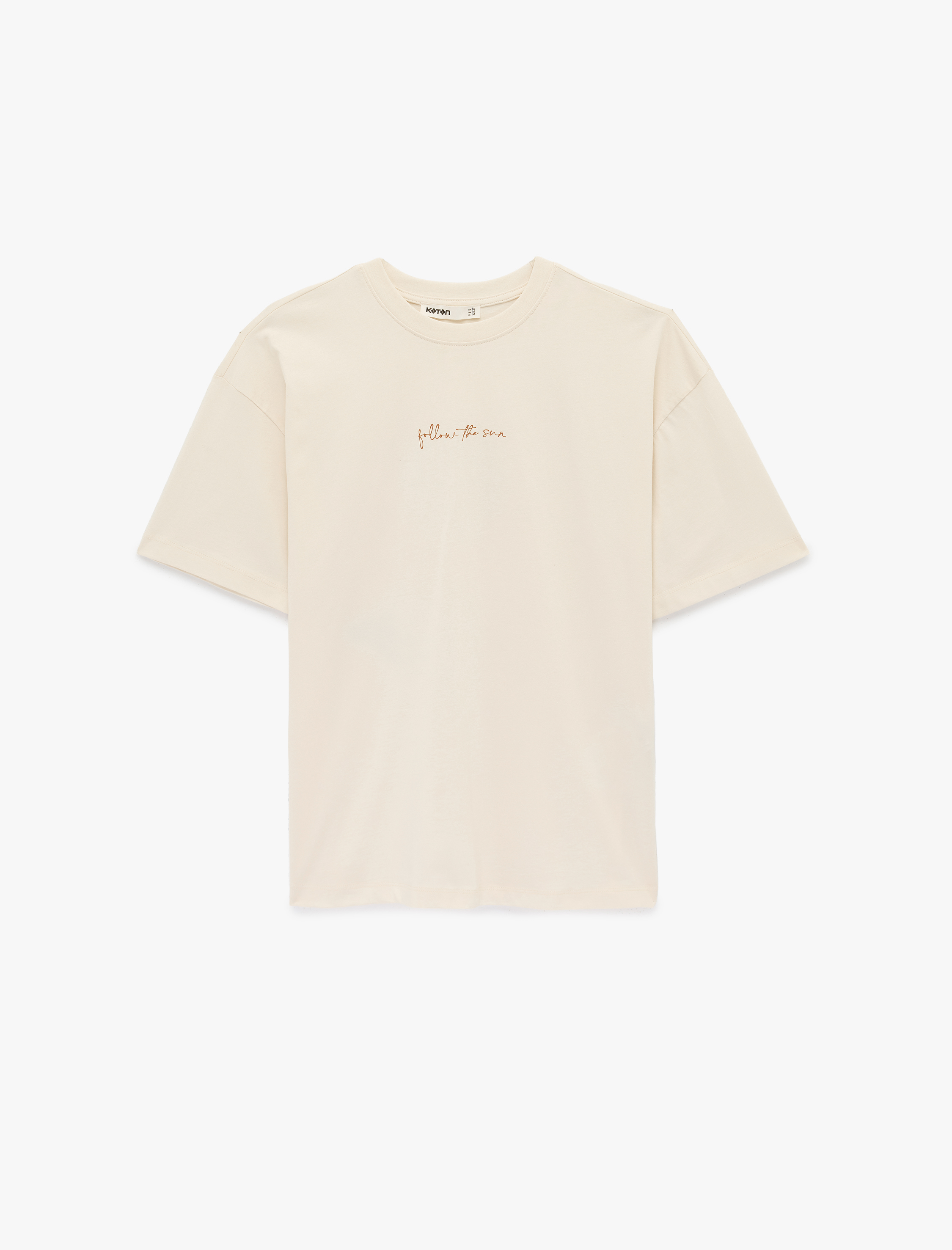   Pamuklu Kısa Kollu Bisiklet Yaka Arkası Ayçiçek Baskılı Oversize Tişört