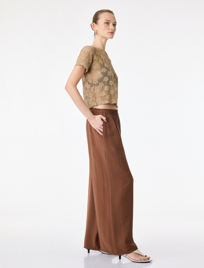  Beli Lastikli Loose Fit Ekstra Yüksek Bel Geniş Paça Palazzo Pantolon