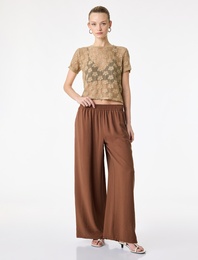 Beli Lastikli Loose Fit Ekstra Yüksek Bel Geniş Paça Palazzo Pantolon