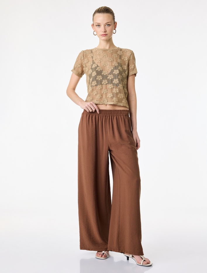  Beli Lastikli Loose Fit Ekstra Yüksek Bel Geniş Paça Palazzo Pantolon