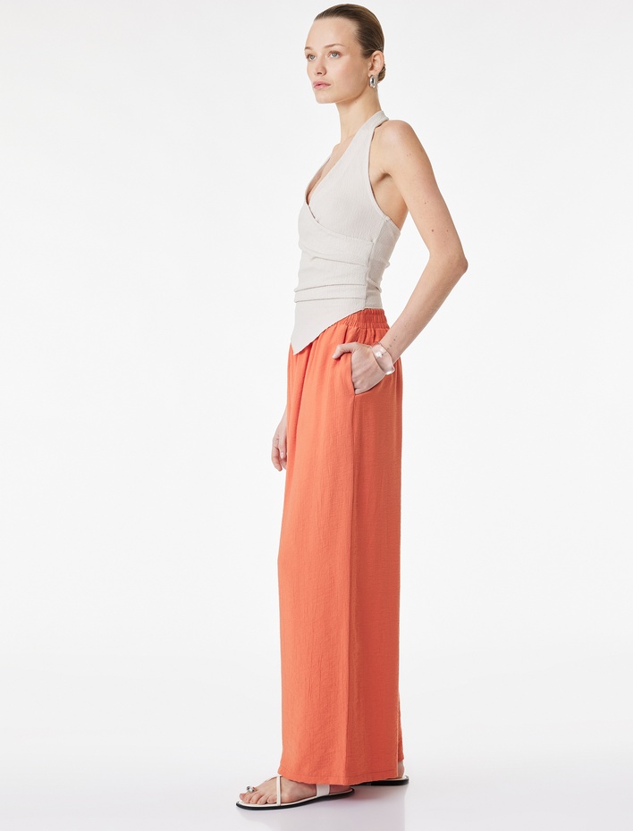  Beli Lastikli Loose Fit Ekstra Yüksek Bel Geniş Paça Palazzo Pantolon