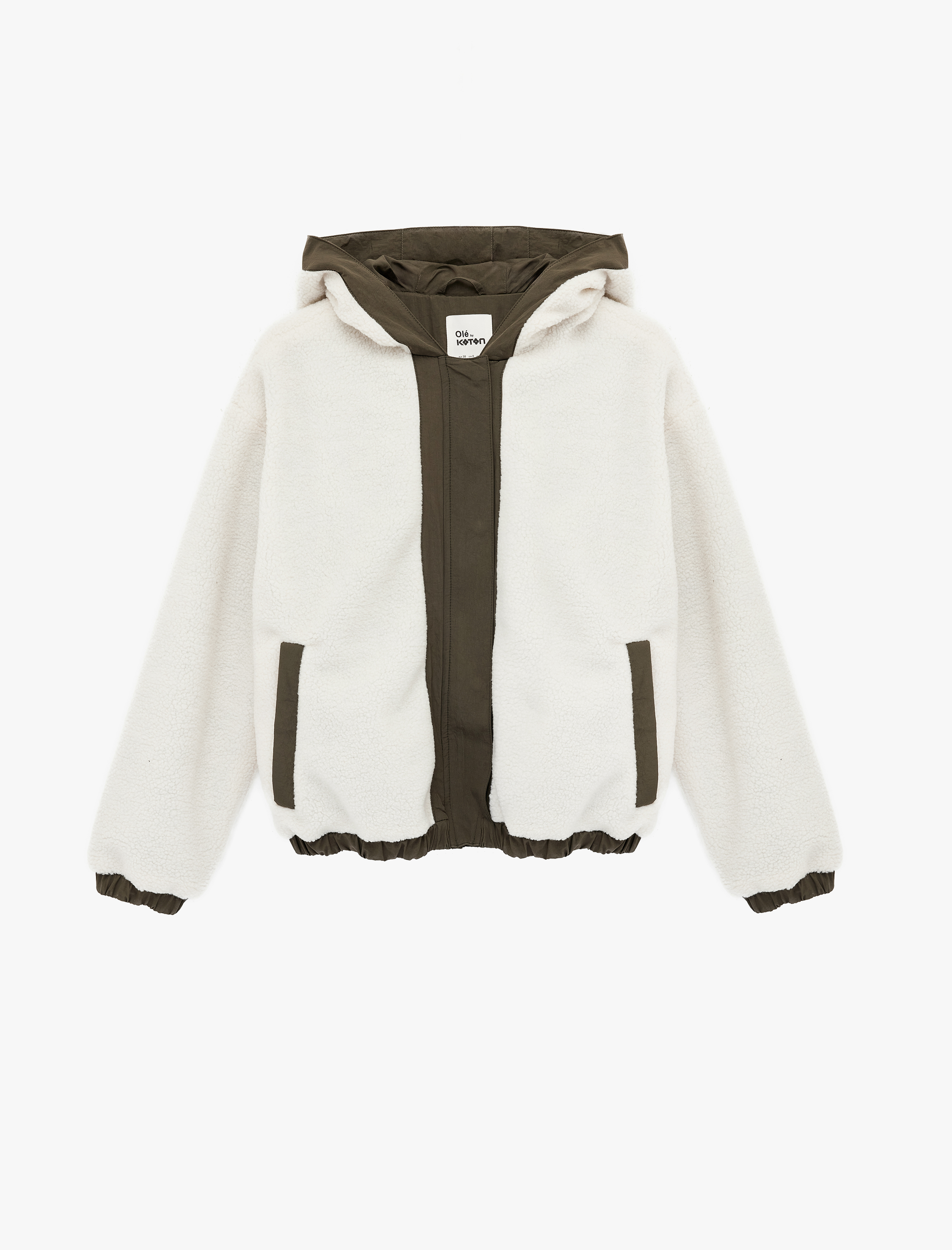   Cep Detaylı Kapüşonlu Fermuarlı Peluş Ceket