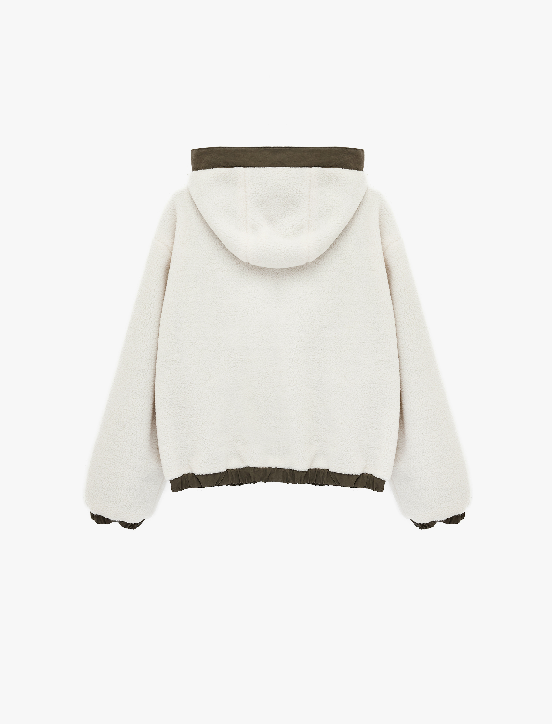   Cep Detaylı Kapüşonlu Fermuarlı Peluş Ceket