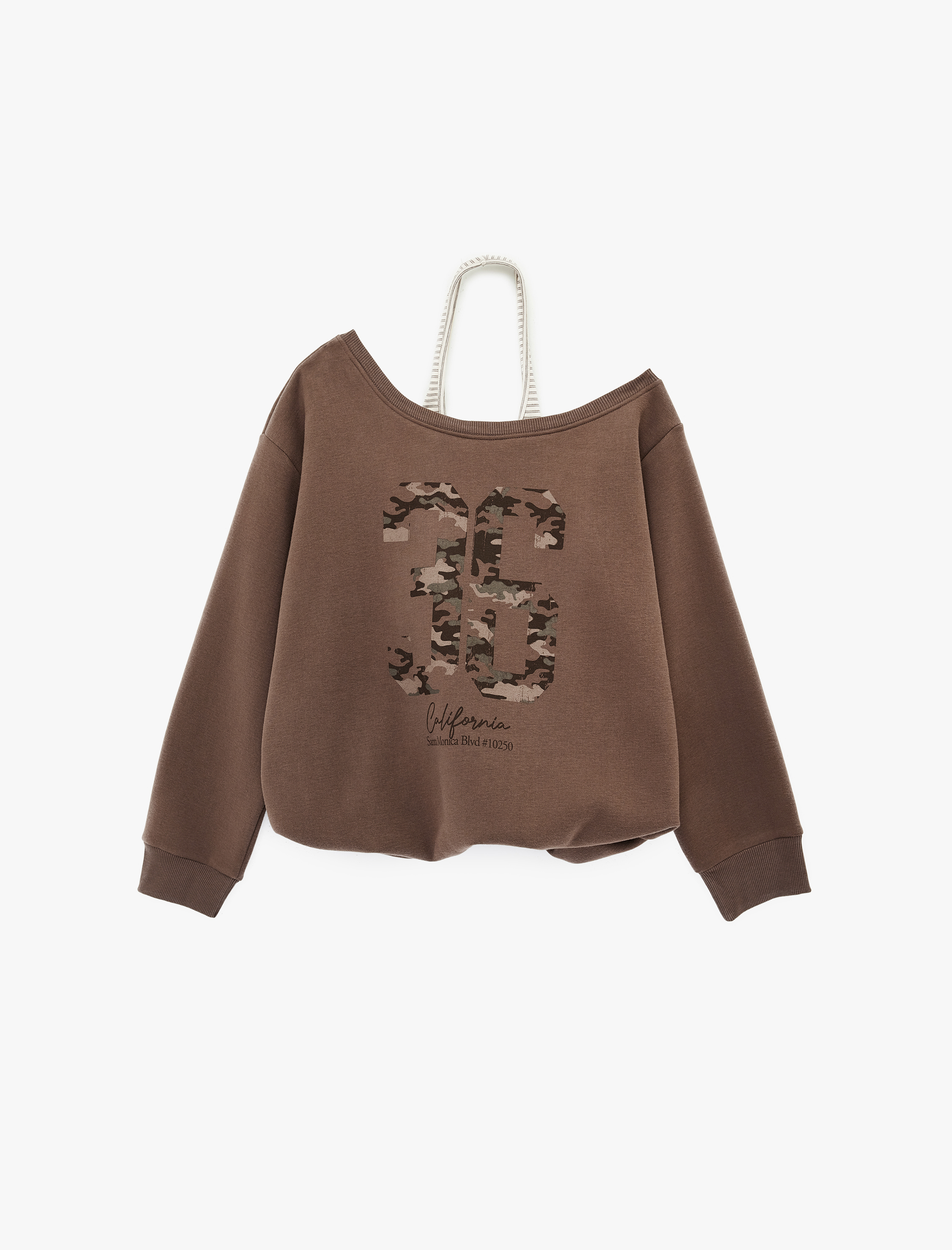   Üç İplik Şardonlu Uzun Kollu Baskılı Halter Yaka Sweatshirt