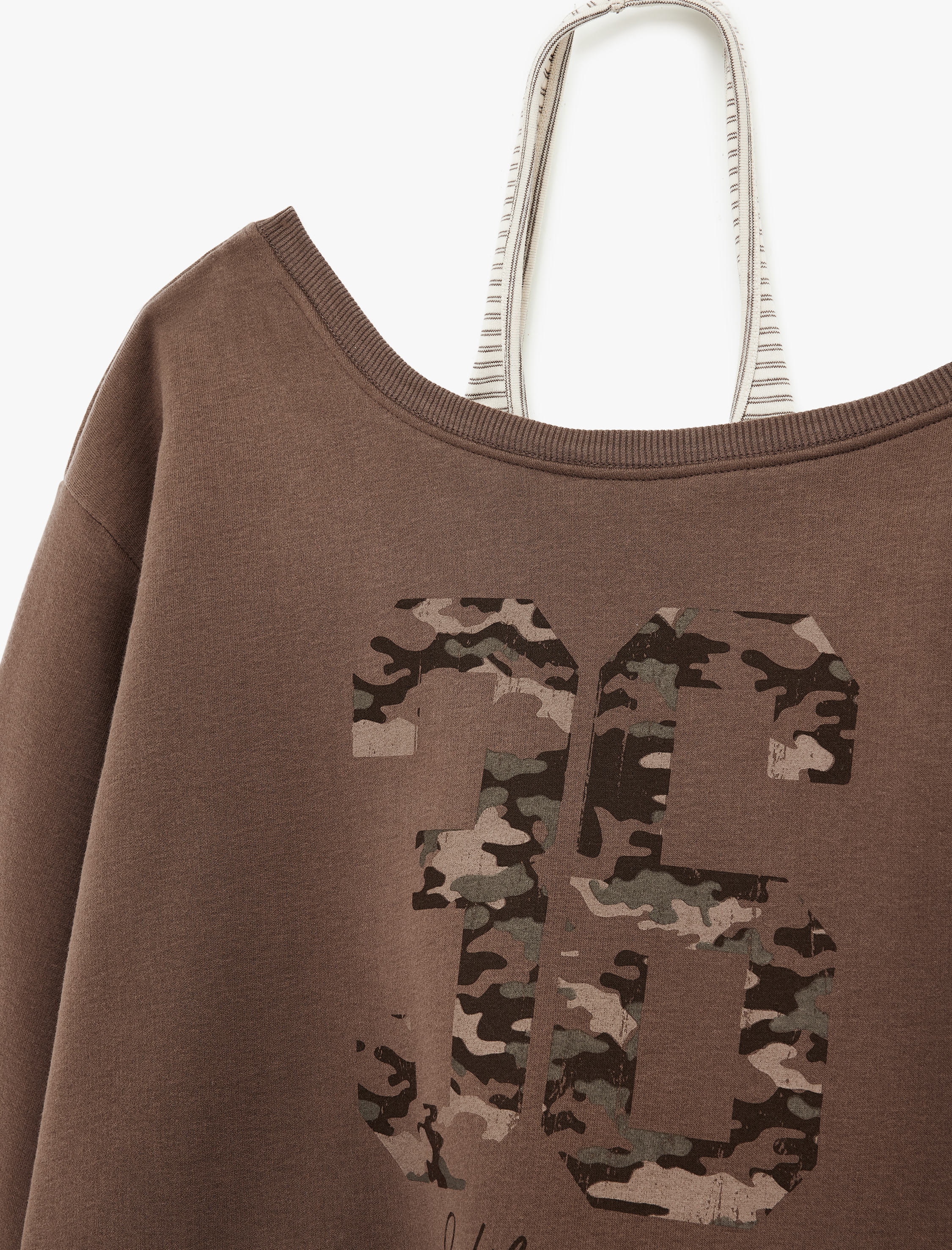   Üç İplik Şardonlu Uzun Kollu Baskılı Halter Yaka Sweatshirt