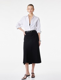 Viskon Kumaş Kemerli Midi Kloş Etek