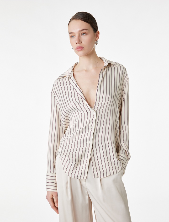  Rahat Kalıp Düğmeli Klasik Yaka Uzun Kollu Viskon Gömlek