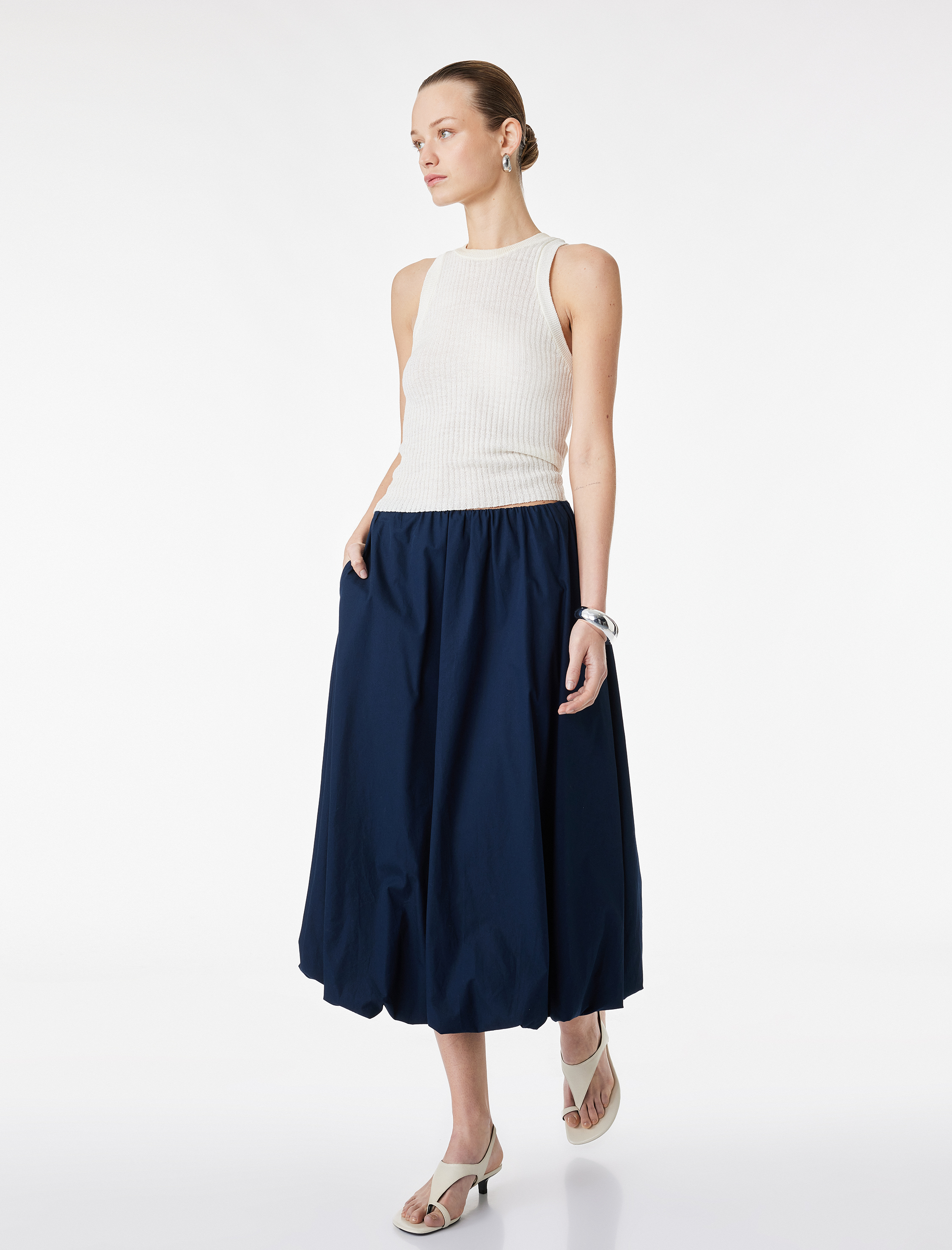   Pamuklu Poplin Midi Boy Balon Etek