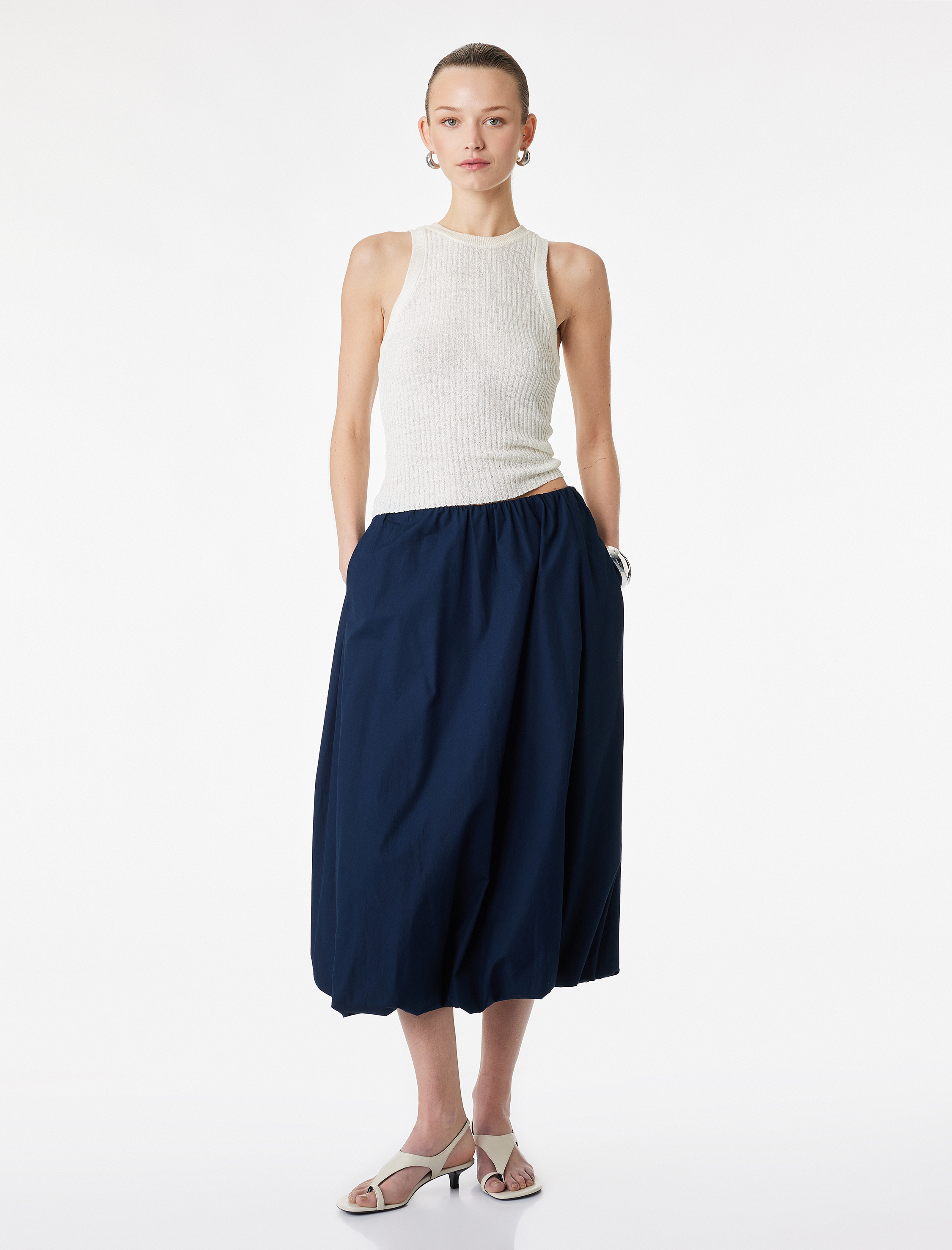   Pamuklu Poplin Midi Boy Balon Etek