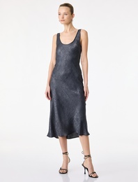 Kolsuz U Yaka Slim Fit Saten Midi Abiye Elbise