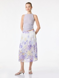 İnce Piliseli Çiçekli Şifon Etek