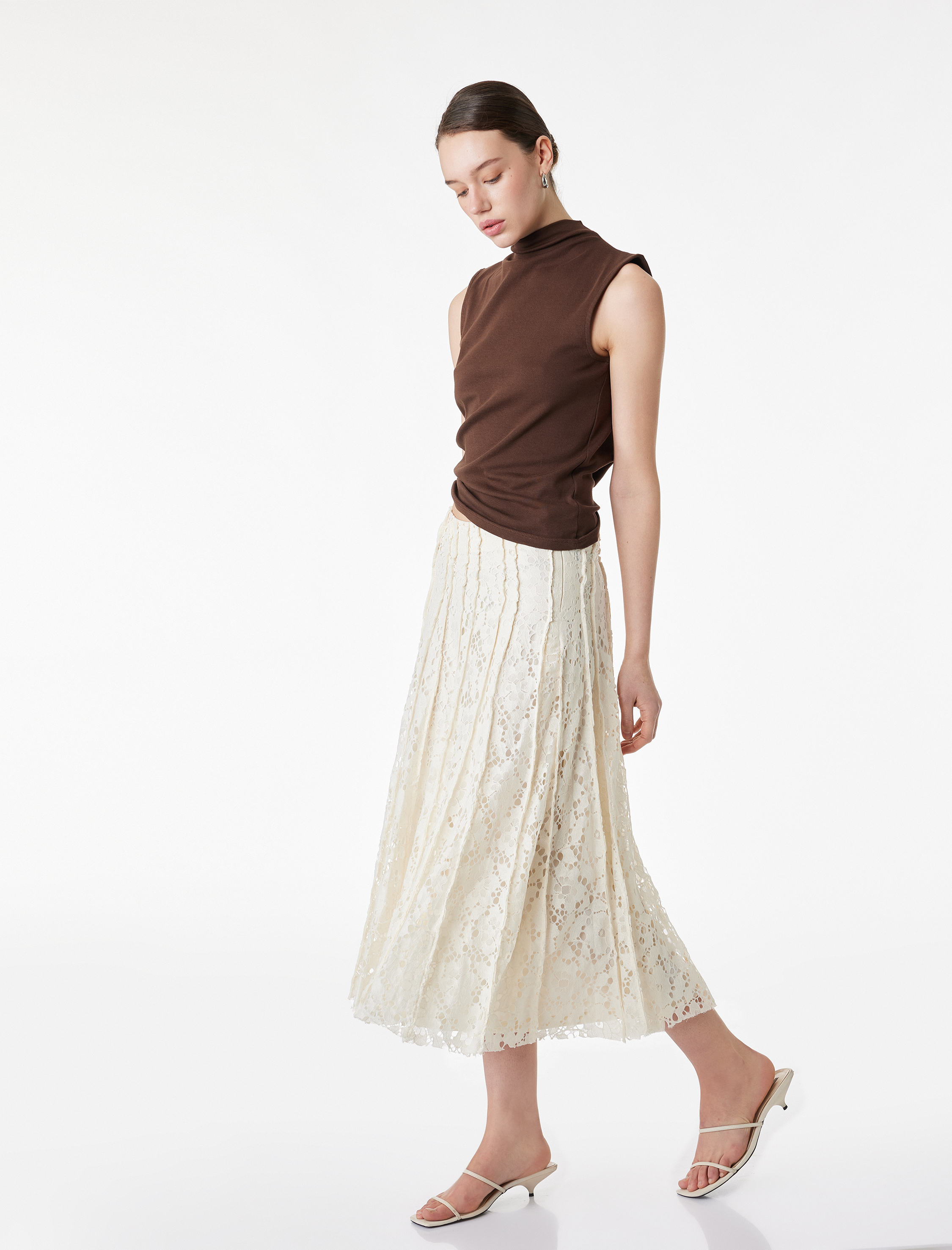   Pileli Midi Dantel Etek