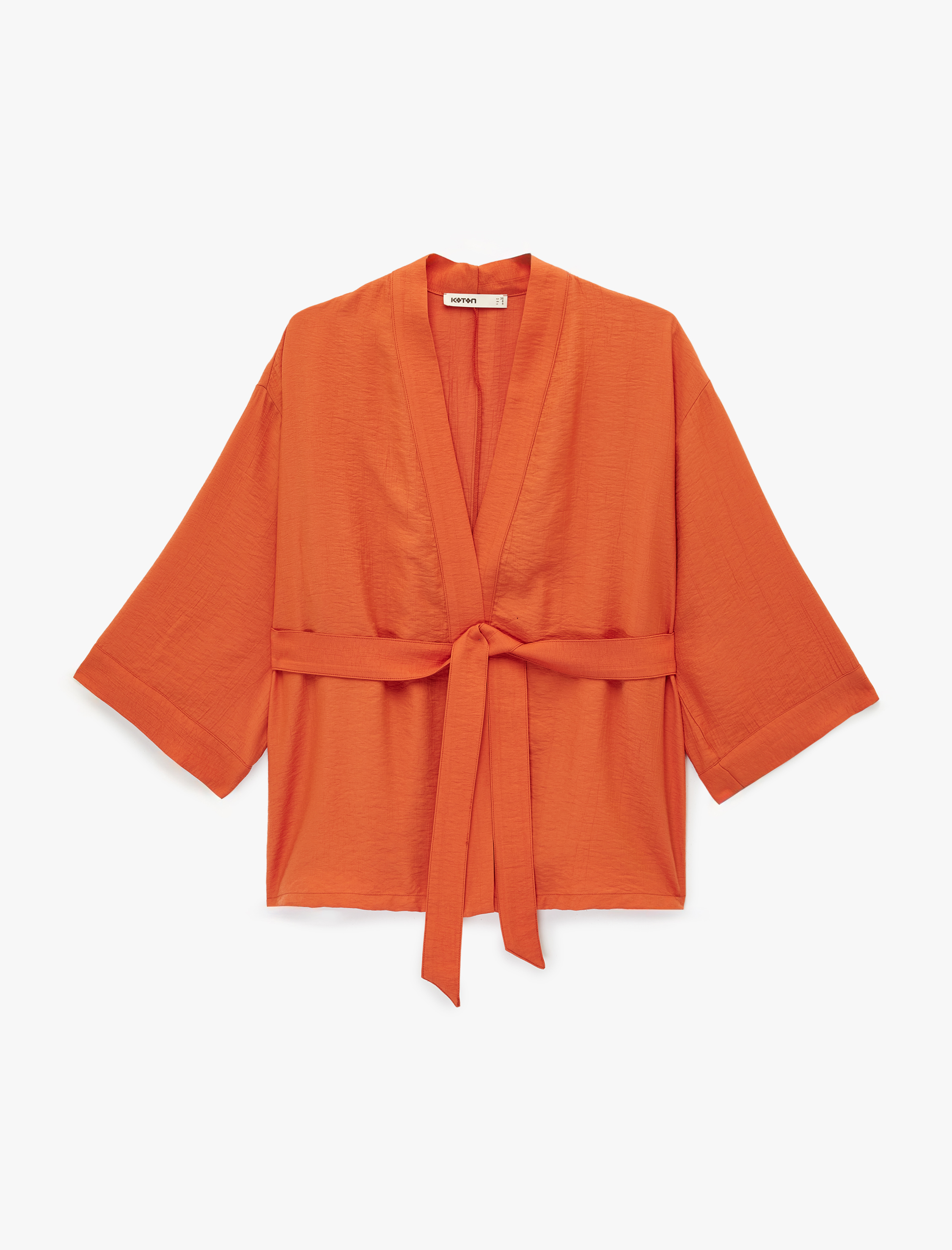  Viskon Kumaş Uzun Geniş Kol Kuşak Detaylı Kimono