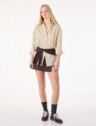 Klasik Yaka Düğmeli Uzun Kollu Oversize Viskon Gömlek