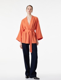Viskon Kumaş Uzun Geniş Kol Kuşak Detaylı Kimono