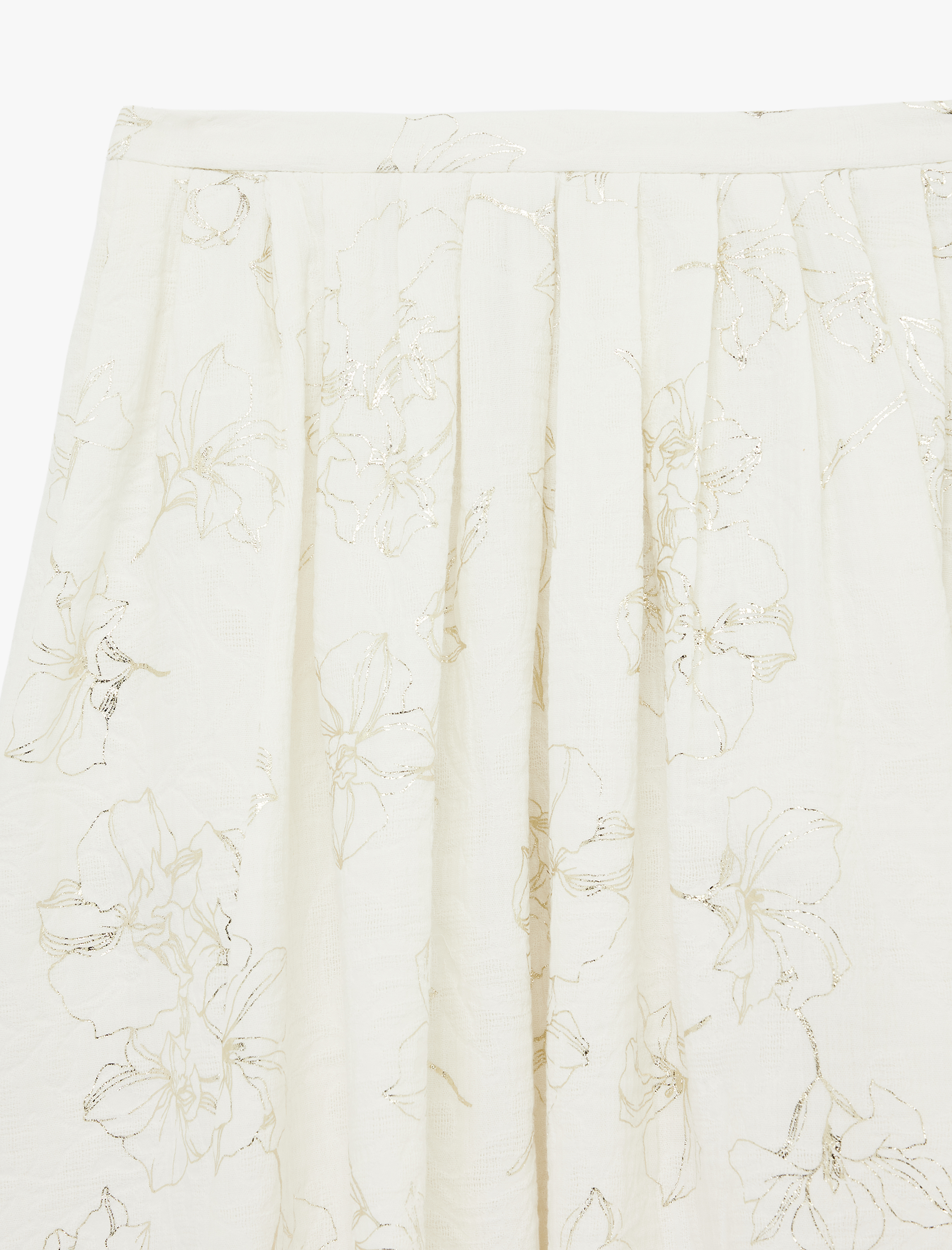   Pamuklu Parıltılı Çiçek Desenli Pileli Uzun Kloş Etek