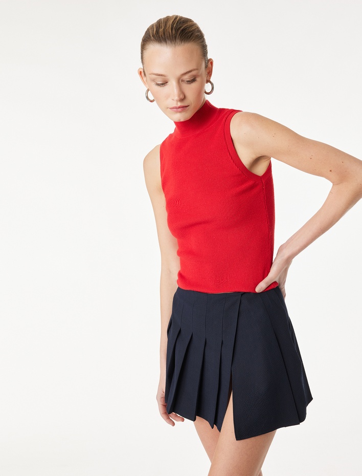  Viskon Karışımlı Kalın Piliseli Mini Etek