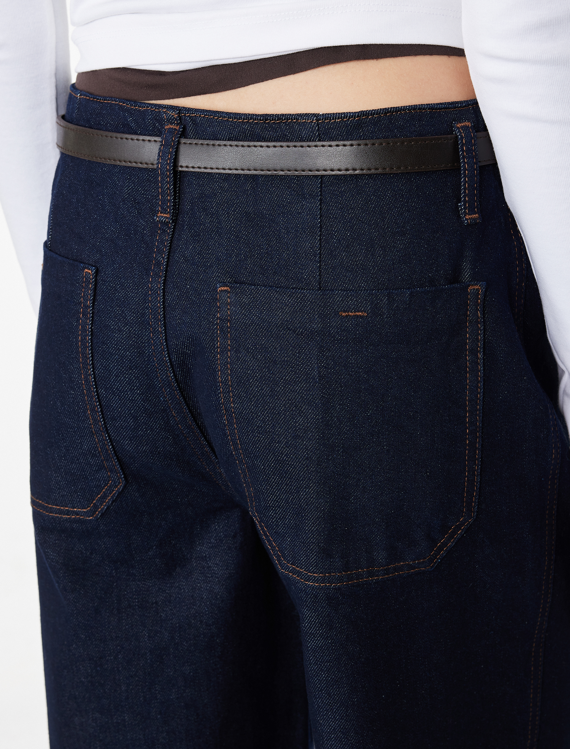   Pamuklu Yüksek Bel Kemerli Geniş Paça Denim Pantolon - Wide Leg Jean