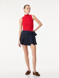 Viskon Karışımlı Kalın Piliseli Mini Etek