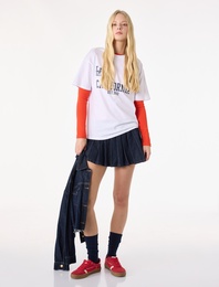 Pamuklu Rahat Kesim Pileli Mini Denim Etek